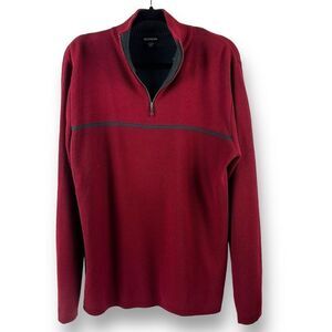 Reunion Men's Size L 1/4 Zip Sweater‎ Deep Red Black Stripe Knit Pullover